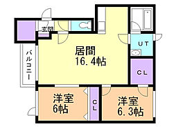 グランノール1 2LDKの間取図画像