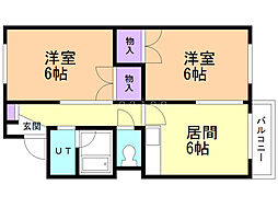 スカイパーク22 2DKの間取図画像