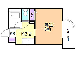 ヒューマンプラザ北大前 1Kの間取図画像