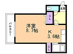 ツインビルいとう1号館 1Kの間取図画像