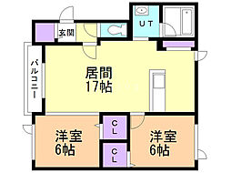 リアン-1 2LDKの間取図画像
