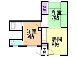 竹田マンション 2LDKの間取図画像