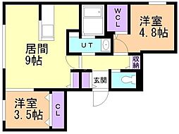 アルファグランデ麻生 2LDKの間取図画像