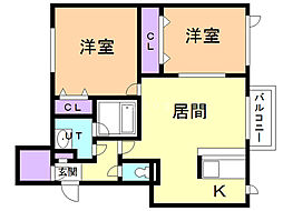 グランノール2 2LDKの間取図画像