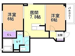 ポップファーム2 2DKの間取図画像