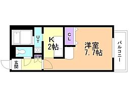ラウルあいの里 1Kの間取図画像