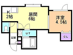 クローバーパーク新琴似 1LDKの間取図画像
