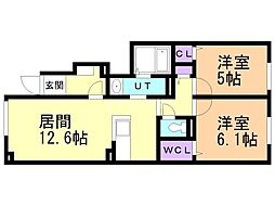 フィオーレ・カーサ 2LDKの間取図画像