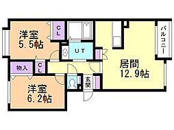 リヴィエールY.S 2LDKの間取図画像