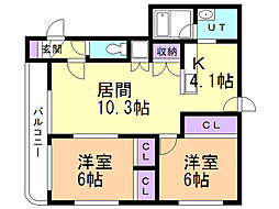 グランメールエスト 2LDKの間取図画像