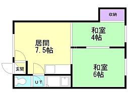 F406 2DKの間取図画像