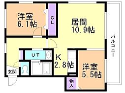 パークハイツH 2LDKの間取図画像