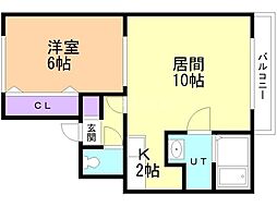 グランデージ新琴似 1LDKの間取図画像