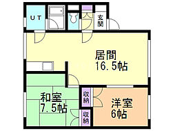 百合が原ハイツ 2LDKの間取図画像