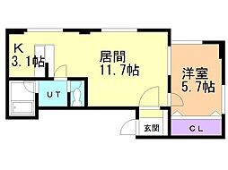 パレス北30 1LDKの間取図画像