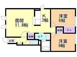 ベルブラン2 2LDKの間取図画像