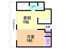 大玄ビル 1DKの間取図画像