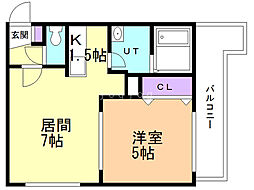 アベニュー224 3階1DKの間取り