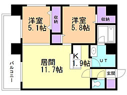 モデナ円山 2LDKの間取図画像