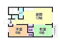 ソシアルコート伏見 2LDKの間取図画像