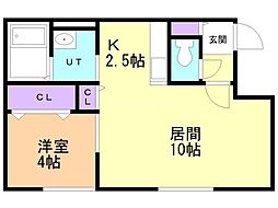 札幌市電2系統 西線11条駅 徒歩3分の賃貸マンション 4階1LDKの間取り