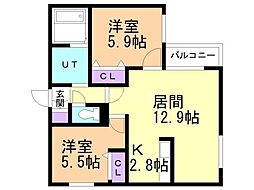ZABO HILLS 旭山公園通り 2LDKの間取図画像