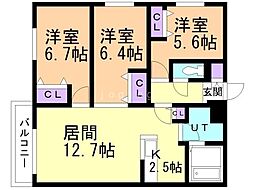 ZABO HILLS 旭山公園通り 3LDKの間取図画像