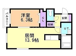 ラパーチェ山鼻 1LDKの間取図画像