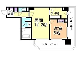 PRIMEURBAN札幌リバーフロント 1LDKの間取図画像