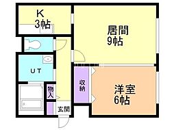 スカイハイツ伏見 1LDKの間取図画像