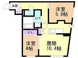 RESIDENCESHINMEIMARUYAMA 2LDKの間取図画像