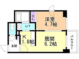 シュクル医大南 1LDKの間取図画像