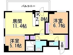 RESIDIA円山北五条 2LDKの間取図画像