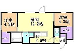 NOVA山鼻 2LDKの間取図画像