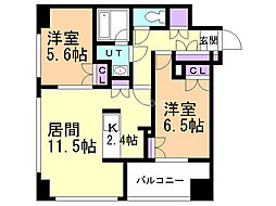 ラフィネタワー札幌南3条 2LDKの間取図画像