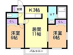 アステローペ北円山 2LDKの間取図画像