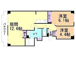 ルミファ中の島 2LDKの間取図画像