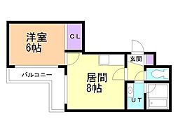 カピテーヌ円山 1DKの間取図画像