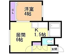 ヴィレッジ円山 1DKの間取図画像