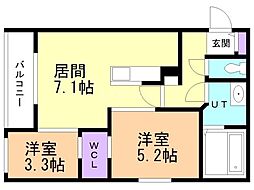 札幌市中央区南九条西13丁目マンション 2DKの間取図画像
