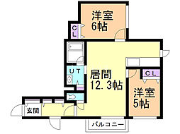 メニーズコート山鼻 2LDKの間取図画像