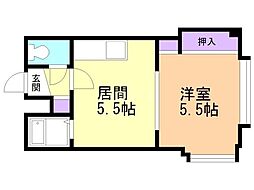 メゾン・ド・ボワール5円山 1DKの間取図画像