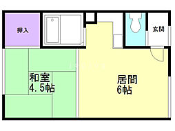 第6ハイツ幸梅 1DKの間取図画像