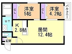 ハルトラーテ山鼻2 2LDKの間取図画像