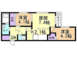 ガーデンテラス4C 2DKの間取図画像