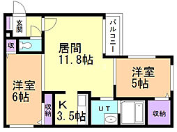 リーフネスト 2LDKの間取図画像
