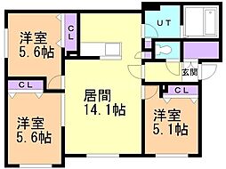 札幌市中央区南五条西9丁目アパート 3LDKの間取図画像