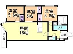 札幌市中央区南二十条西9丁目マンション 3LDKの間取図画像