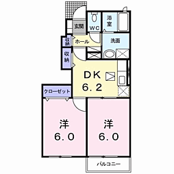 フェリーチェカーサB 2DKの間取図画像
