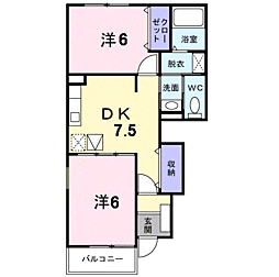 グレイスヒル2 2DKの間取図画像